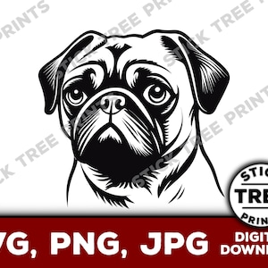 Pug SVG - pug png, pug vector file, pug cut file, pug line art, pug mom, pug dad, pug clip art