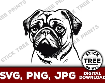 Pug SVG - pug png, pug vector file, pug cut file, pug line art, pug mom, pug dad, pug clip art