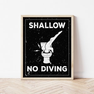 Shallow No Diving - funny bathroom art, bathroom digital print, bathroom decor, minimalist bathroom print, bathroom wall art, pool print