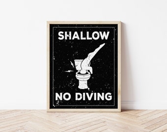 Shallow No Diving - grappige badkamerkunst, digitale badkamerprint, badkamerinrichting, minimalistische badkamerprint, badkamermuurkunst, zwembadprint