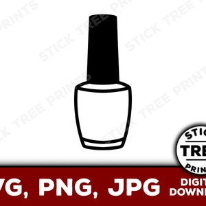 May include: Black and white illustration of a nail polish bottle. The bottle is round with a black cap.