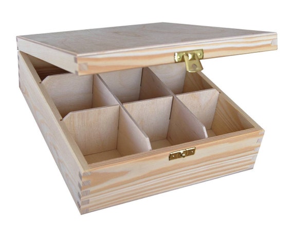 Wooden Tea Bag Box Chest 2 Compartments Box Removable Dividers Clasp Case