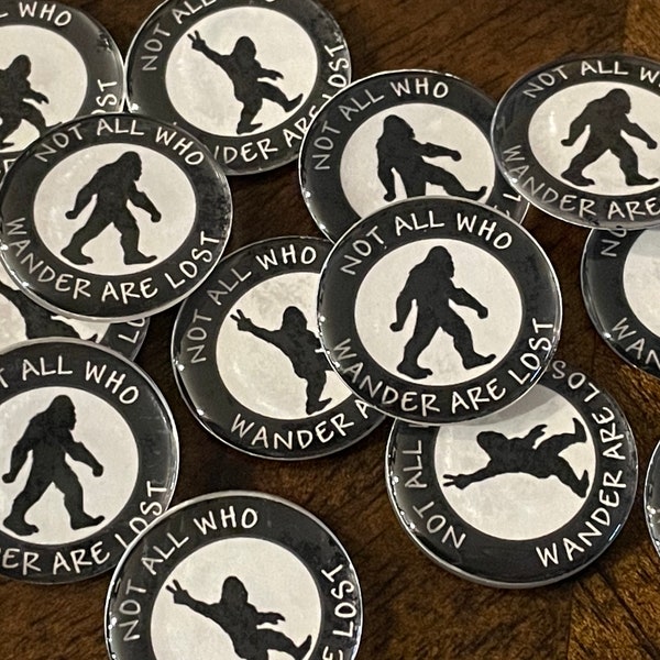 Bigfoot Geocache swag tokens 25/50 mixed set .  Not All Who Wander are Lost,  pocket coin treasure, yeti sasquash by tamis2go