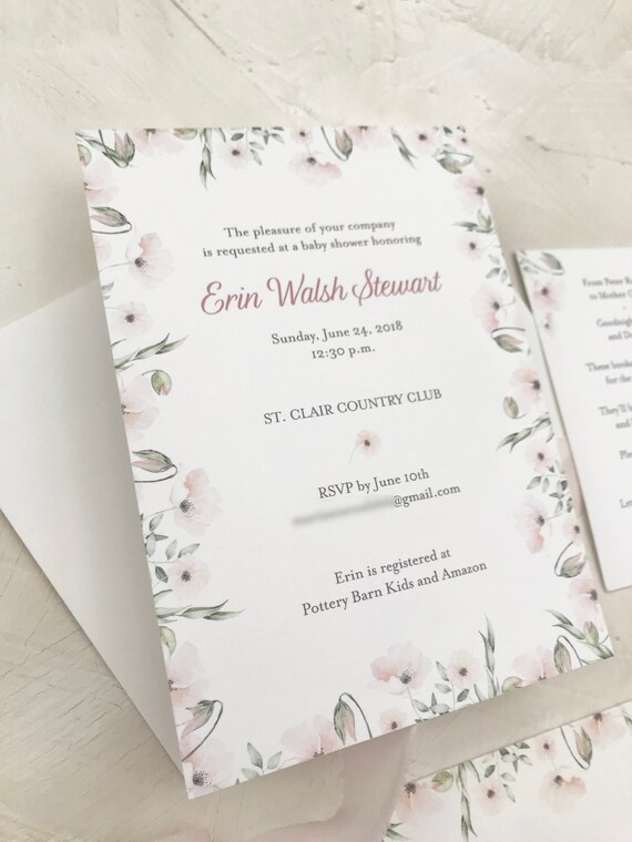 Pink Poppies Baby Shower Invitation Digital Download Baby Etsy