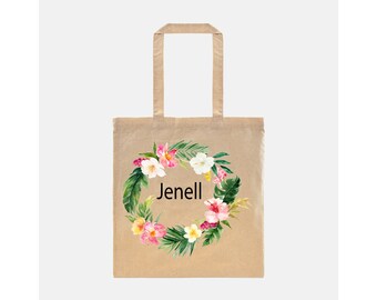 Personalized Tropical Canvas Tote, Luau Themed Custom Tote, Wedding Gift, Bridal Party Gift, Beach Wedding