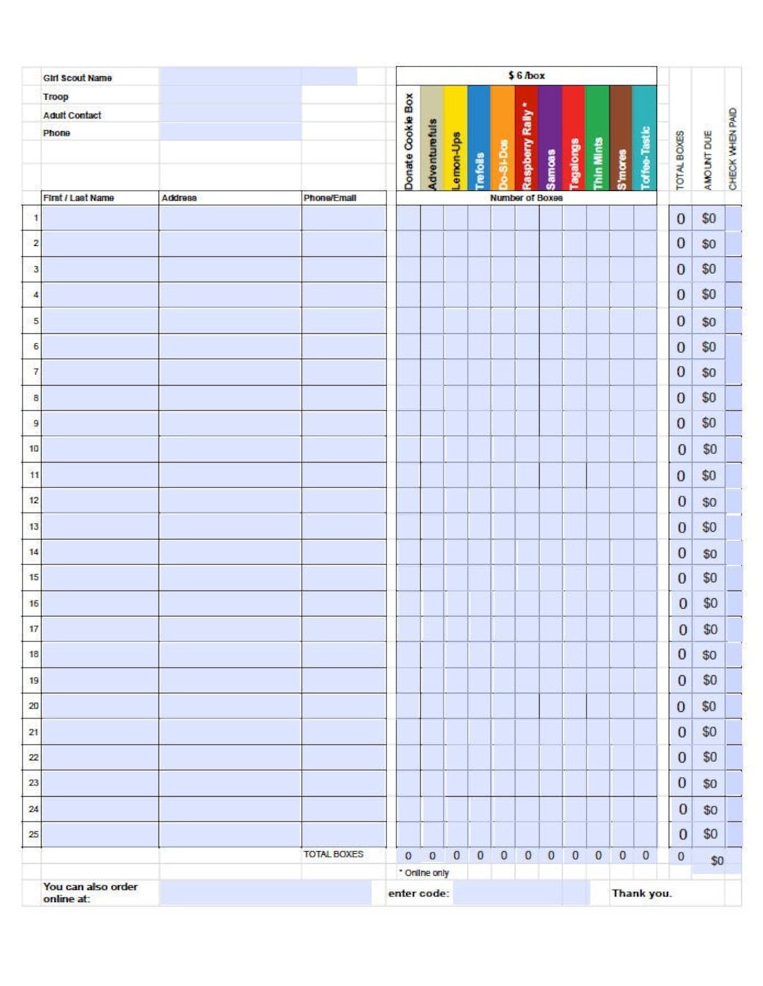 Girl Scouts Cookie Order Form 2023 interative Pdf Etsy