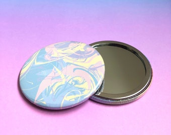 Pastel marble pocket mirror, cute illustrated pocket mirror, secret Santa gift idea