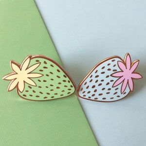 Green Strawberry enamel pin, food inspired pin badge, rose gold coloured pin, strawberry accessory, Christmas stocking filler gift image 5