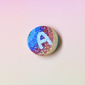 Rainbow initial magnet, rainbow letter badge, cute button badge, letter fridge magnet, holographic button badge, party bag filler, LGBT image 7