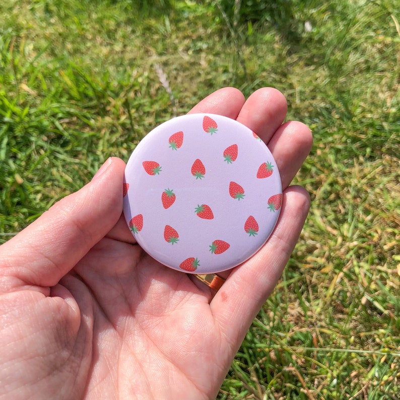 Strawberry pocket mirror, cute pink compact mirror, gift for her, secret santa gift, strawberry accessory image 3