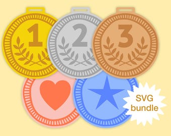 Medallas SVG, paquete de medallas SVG en capas, premio deportivo SVG, premio de evento deportivo, medalla de oro SVG