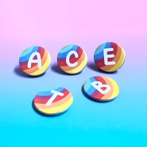 Rainbow initial magnet, rainbow letter badge, cute button badge, letter fridge magnet, holographic button badge, party bag filler, LGBT image 1