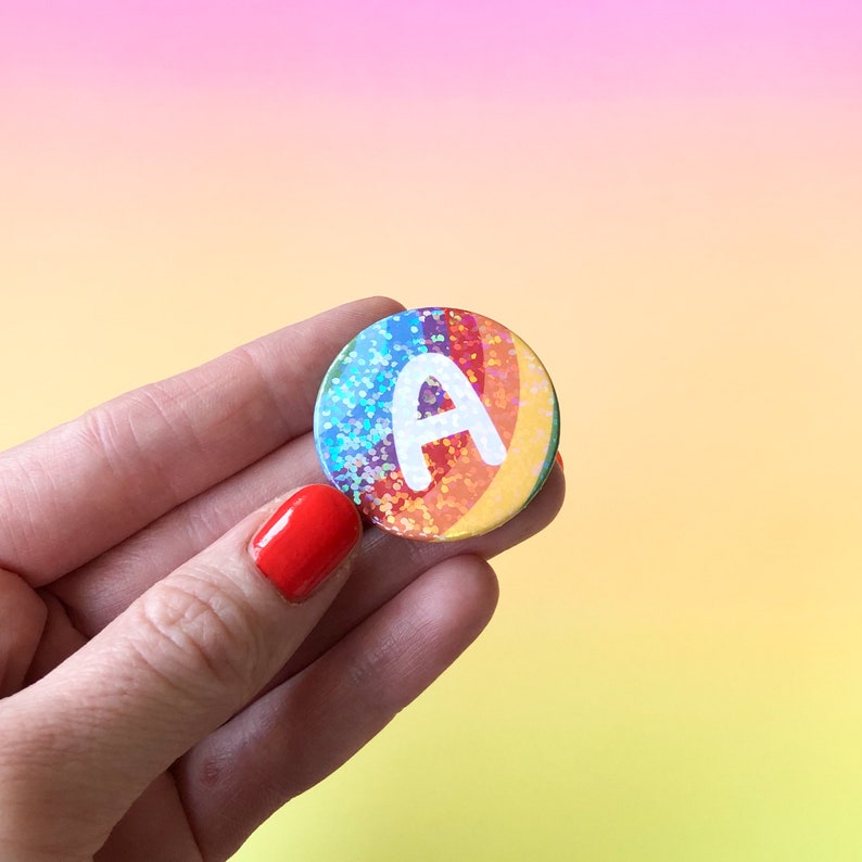 Rainbow initial magnet, rainbow letter badge, cute button badge, letter fridge magnet, holographic button badge, party bag filler, LGBT image 2