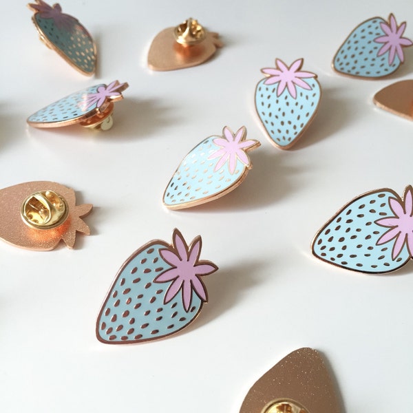 LAST ONE! Pastel Strawberry enamel pin / light blue enamel pin / girl gang / rose gold pin / hard enamel pin / strawberry badge