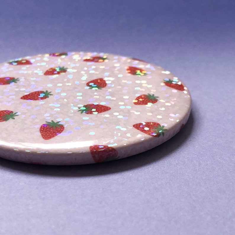 Strawberry pocket mirror, cute pink compact mirror, gift for her, secret santa gift, strawberry accessory image 4