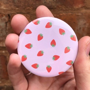 Strawberry pocket mirror, cute pink compact mirror, gift for her, secret santa gift, strawberry accessory Plain