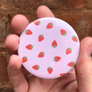 Strawberry pocket mirror, cute pink compact mirror, gift for her, secret santa gift, strawberry accessory