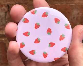 Strawberry pocket mirror, cute pink compact mirror, gift for her, secret santa gift, strawberry accessory