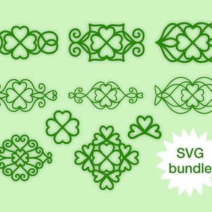 Celtic Ornaments SVG, St Patrick&#39;s day SVG bundle of 10 files, filigree shamrock svg, Clover ornament celtic knot svg bundle