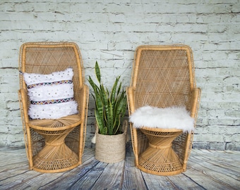 Vintage Wicker Peacock Chairs Set of 2 /Medium Size Peacock Chairs