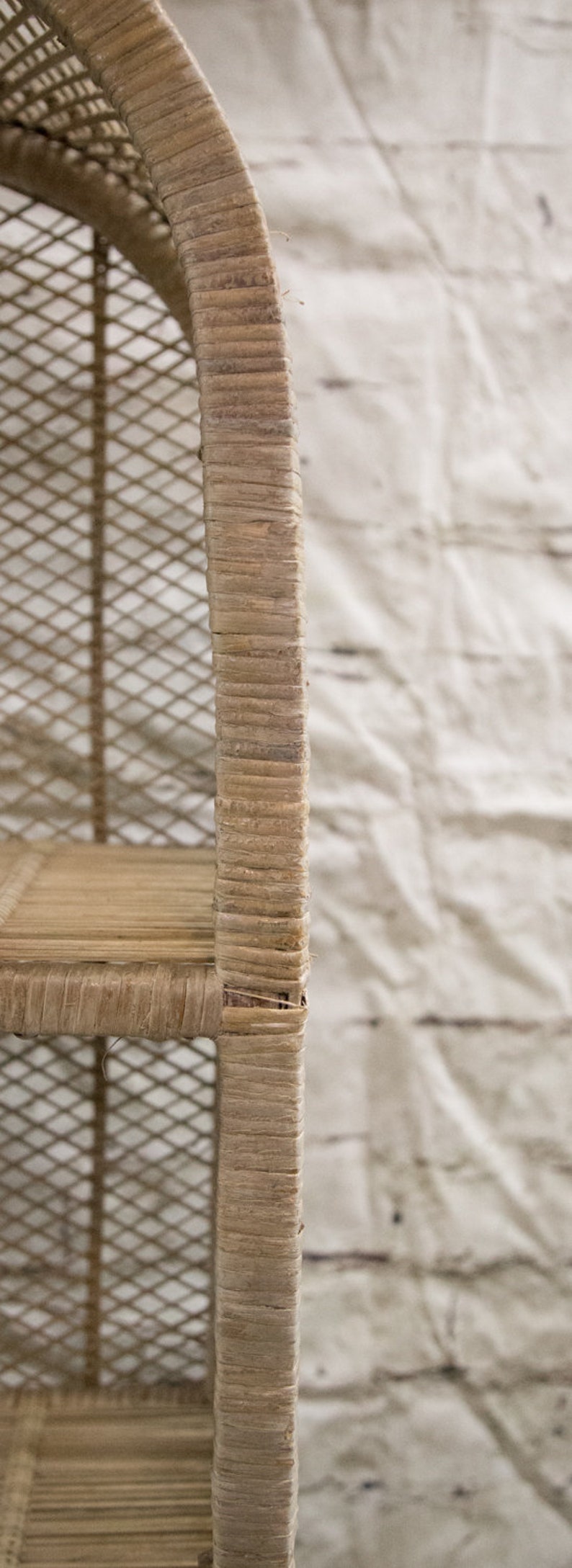 Vintage Wicker Bookshelf white Distressed Etsy