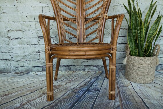 Vintage Island Style Bamboo rattan High Back Leaf Chair Etsy UK