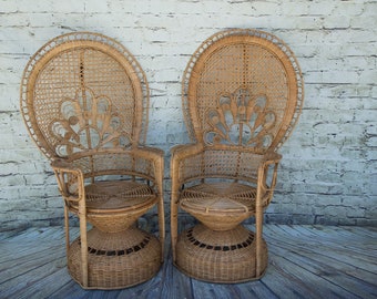 Set of 2 Vintage Ornate Peacock Chairs (King and Queen) Excellent Vintage condition!!!