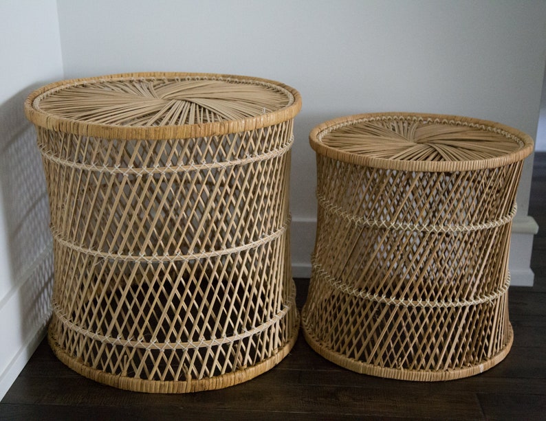 Set of 2 Vintage Rattan Accent Tables/ Plant Stands/ Night stands/ End Tables image 5
