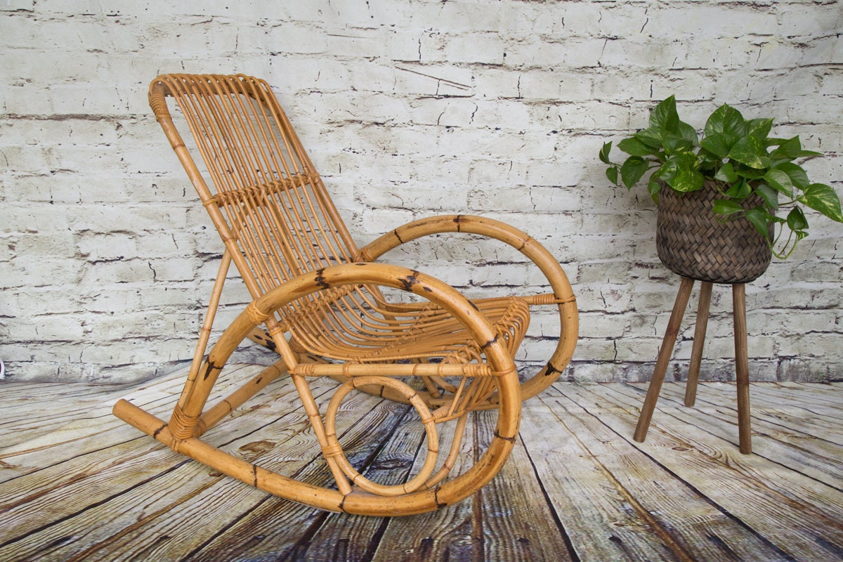 Vintage Bamboo Rocking Chair: Franco Albini Style Bentwood Rocker