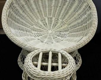 Vintage Custom made Mid Century Wicker/Rattan Shell ~ Papasan Bowl Swivel Chair with footstool/LOCAL P/U Chicago, Il area or Your Shipper!!