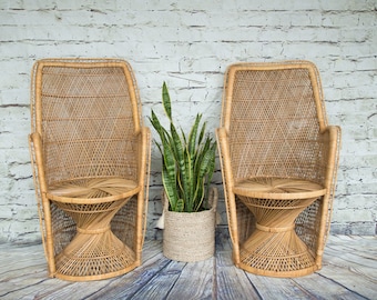 Vintage Wicker Peacock Chairs: Bohemian Home Decor, Set of 2 (Contact us with your zip code for shipping quote).