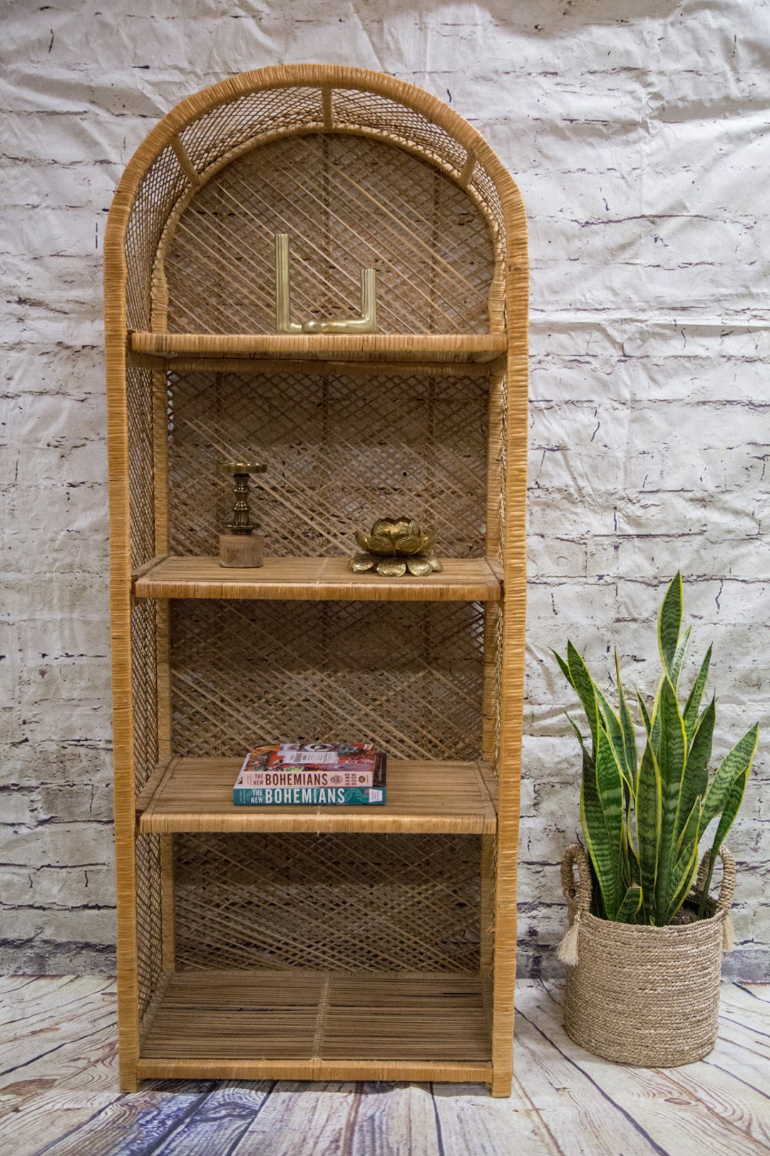 Vintage Wicker Bookshelf With Removable Shelves Etsy