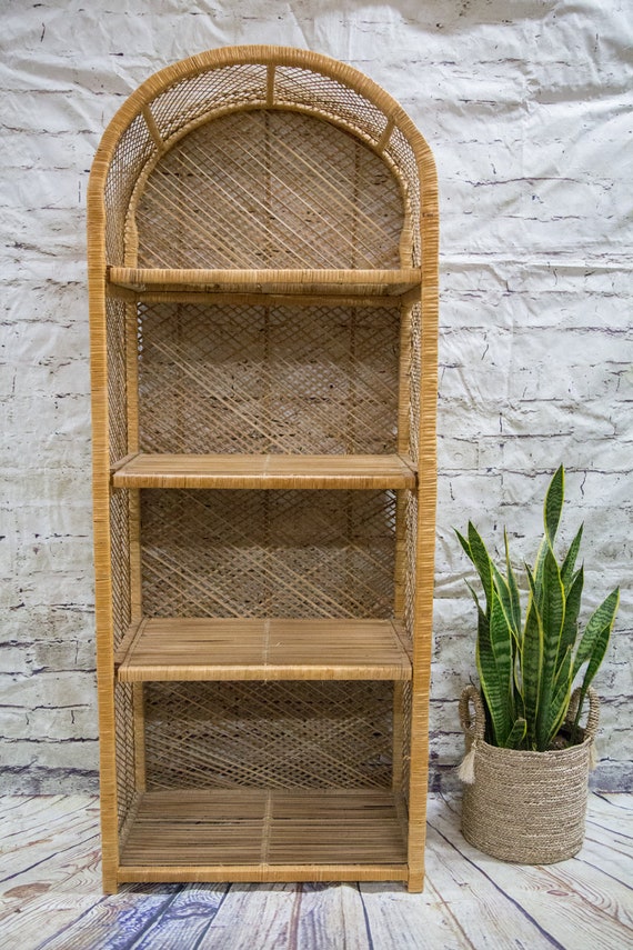 Vintage Wicker Bookshelf With Removable Shelves Etsy