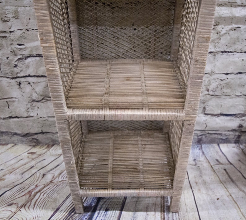 Vintage Wicker Bookshelf white Distressed Etsy