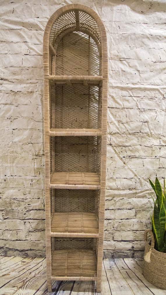 Vintage Wicker Bookshelf white Distressed Etsy