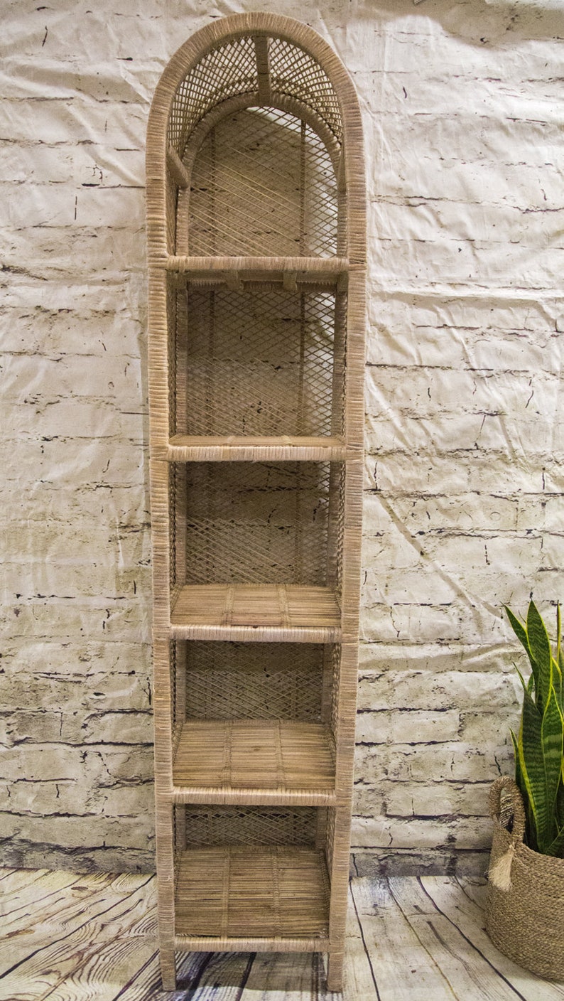 Vintage Wicker Bookshelf white Distressed Etsy