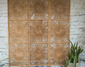 Vintage Wicker Sunburst Room Divider/Sunburst Screen/ Headboard/Wall Art