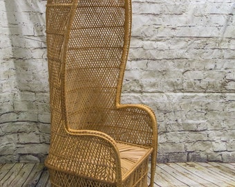 Vintage Wicker Canopy Peacock Chair/ Hooded Rattan Throne (Contact us with your zip code for shipping quote).