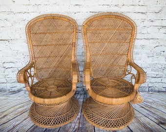 Set of 2 Vintage  Rattan Peacock Chairs (Contact us with your zip code for shipping quote).