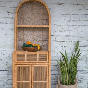 Vintage Rattan Cabinet/Wicker Hutch/Etagere