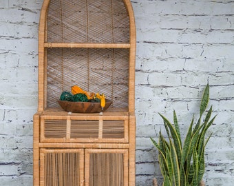 Vintage Rattan Cabinet/Wicker Hutch/Etagere