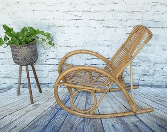 Vintage Franco Albini Style Bamboo Rocking Chair (Contact us with your zip code for shipping quote).
