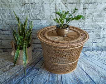 SHIPPING NOT FREE!!! Vintage Wicker Braid Coffee Table/ Plant Stand