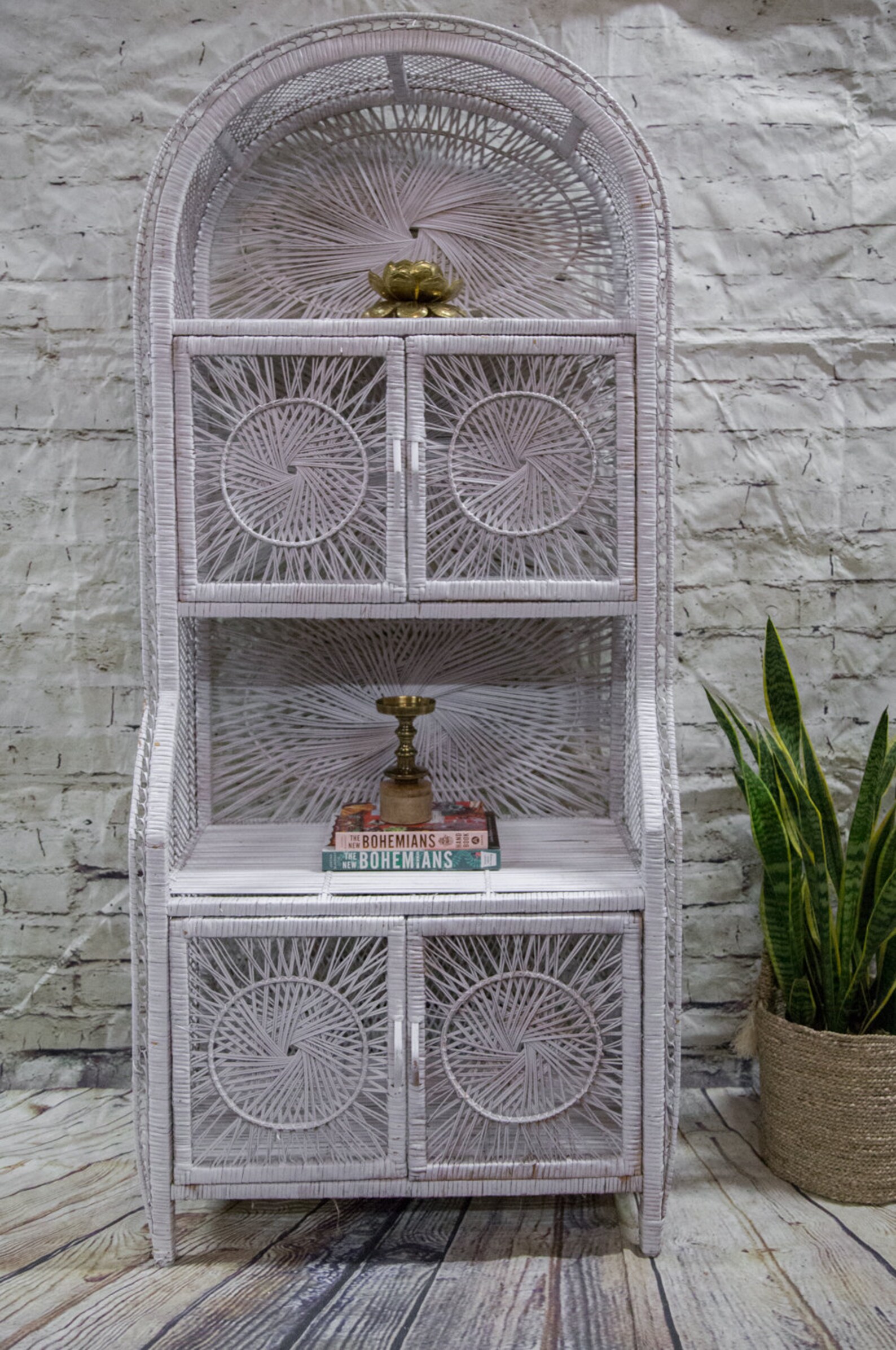 Vintage Rattan Sunburst /wicker Hutch/etagere Etsy