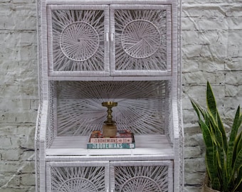 Vintage Rattan Cabinet/ Sunburst /Wicker Hutch/Etagere