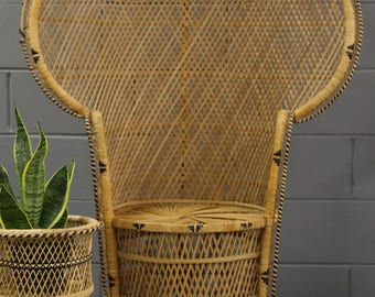 Vintage Peacock Chair (have 2 of them) wicker high back fan, mid century, bohemian, boho/ LOCAL P/U Chicago, Il area or Your Shipper