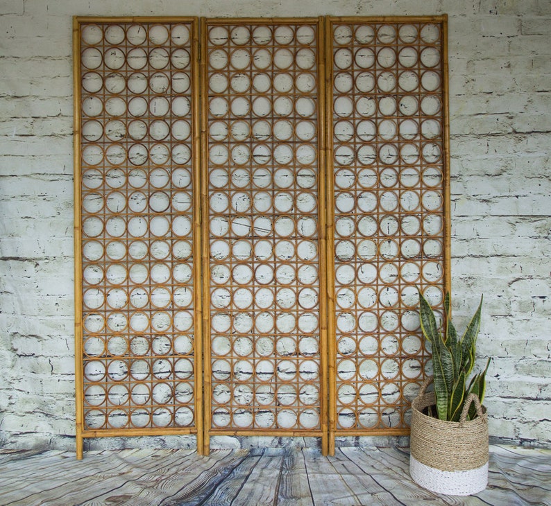 Vintage Wicker Room Divider/Bamboo Room Divider/Screen/ Headboard/Wall Art image 1