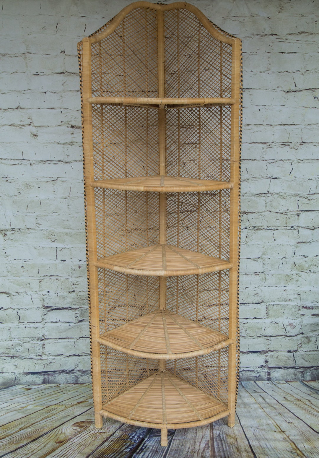 Vintage Rattan Corner Shelf/ Bookcase/ Excellent Vintage Etsy