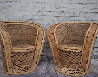 Vintage Rattan Cobra style Peacock Chairs set of 2 ( King & Queen) excellent vintage condition