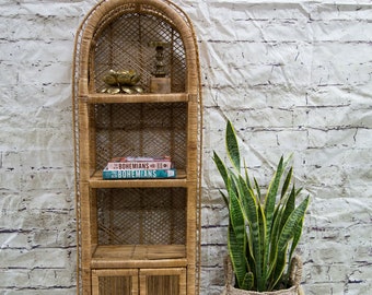 Small Vintage Arched Wicker Bookcase/Bookshelf ( one handle missing)